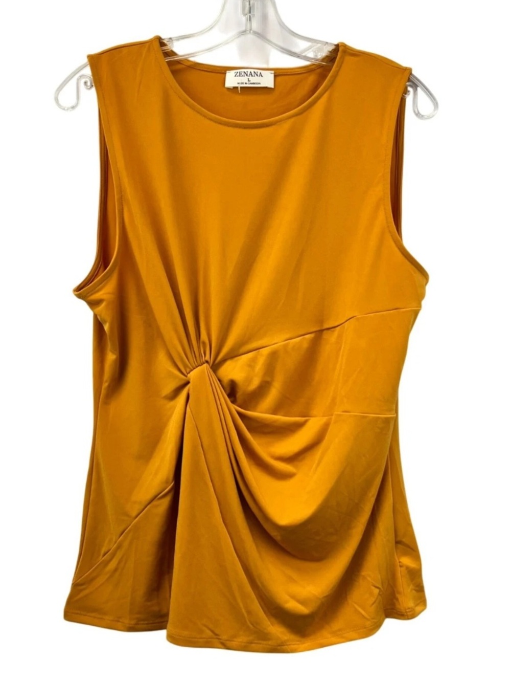 Zenana Womens Twisted Front Top Sleeveless Mustard L